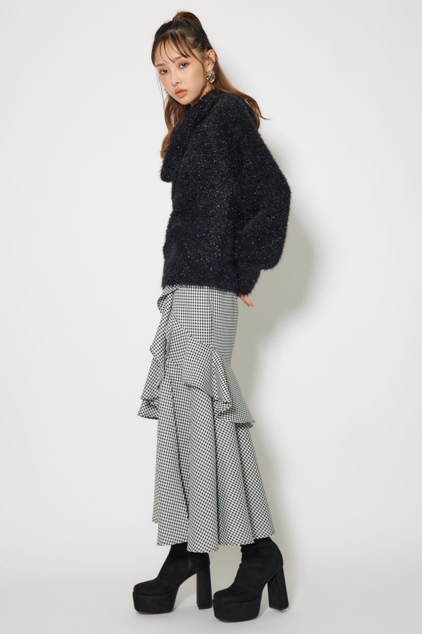 2WAYファーライクジャガードニットトップス BLK FREE