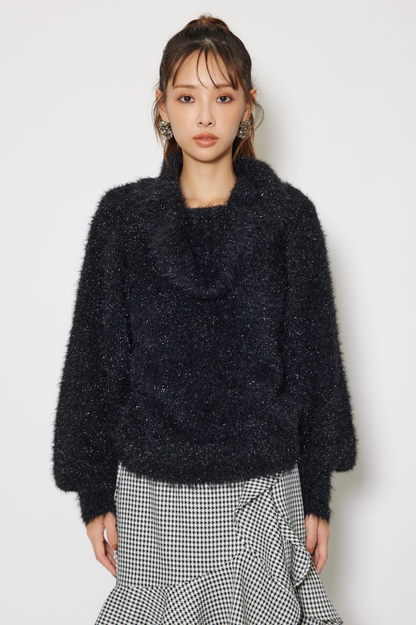 2WAYファーライクジャガードニットトップス BLK FREE