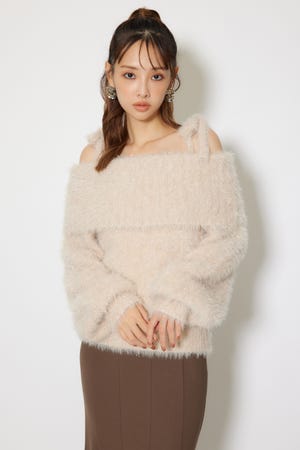 2WAYファーライクジャガードニットトップス