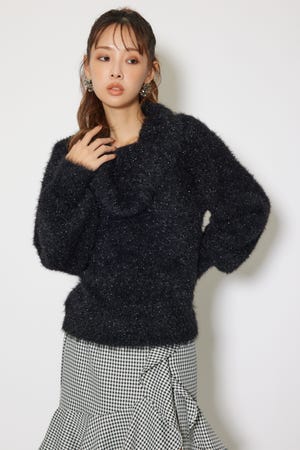 2WAYファーライクジャガードニットトップス