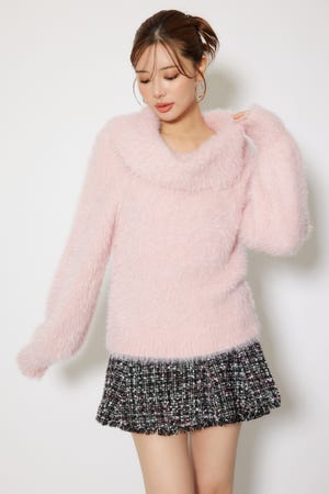 2WAYファーライクジャガードニットトップス