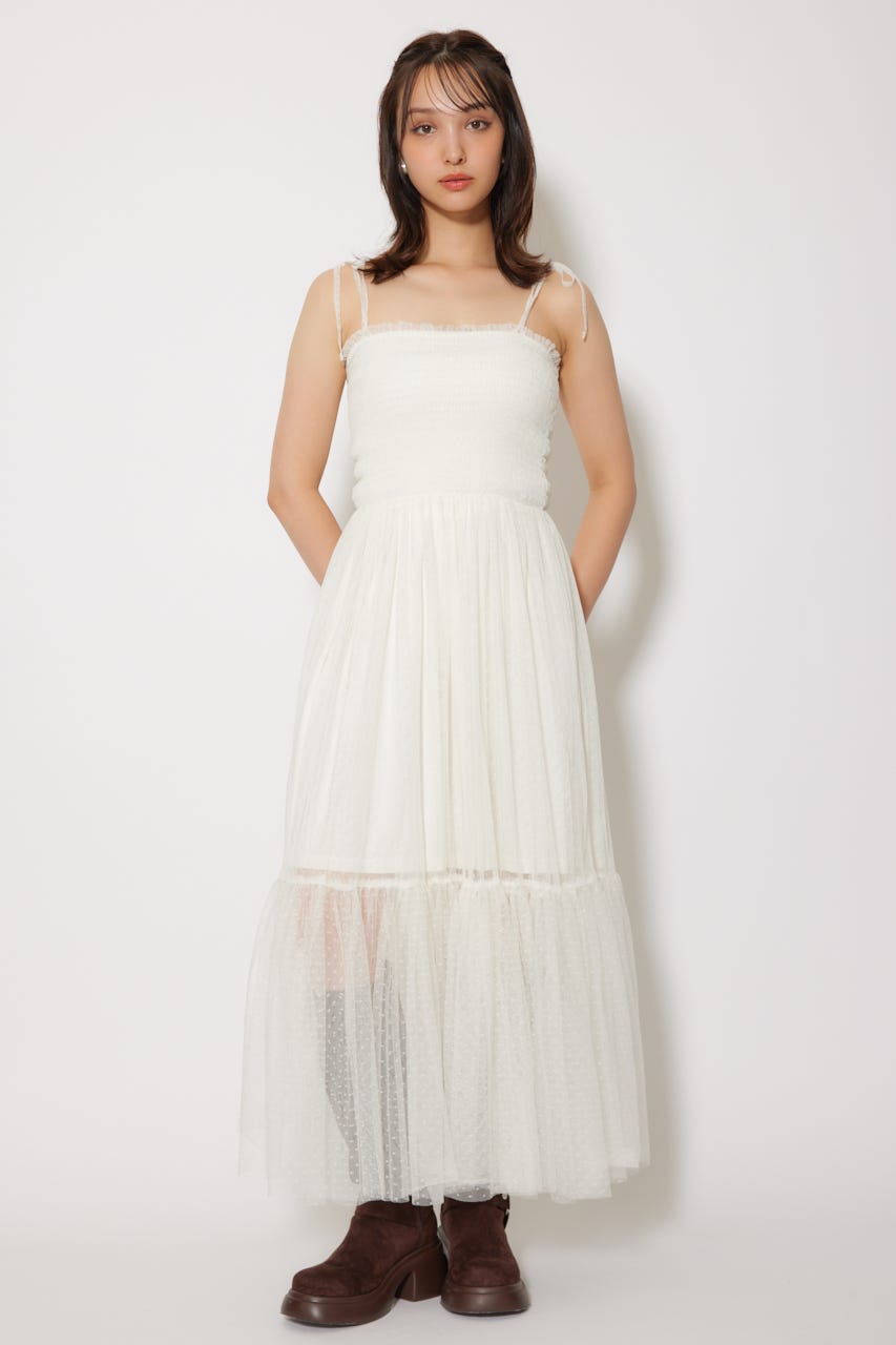 rirenda リレンダ フリルカーディガン付きワンピース 薄ピンク 新品未使用 rienda | ニットカーディガンセットドットチュールフレア