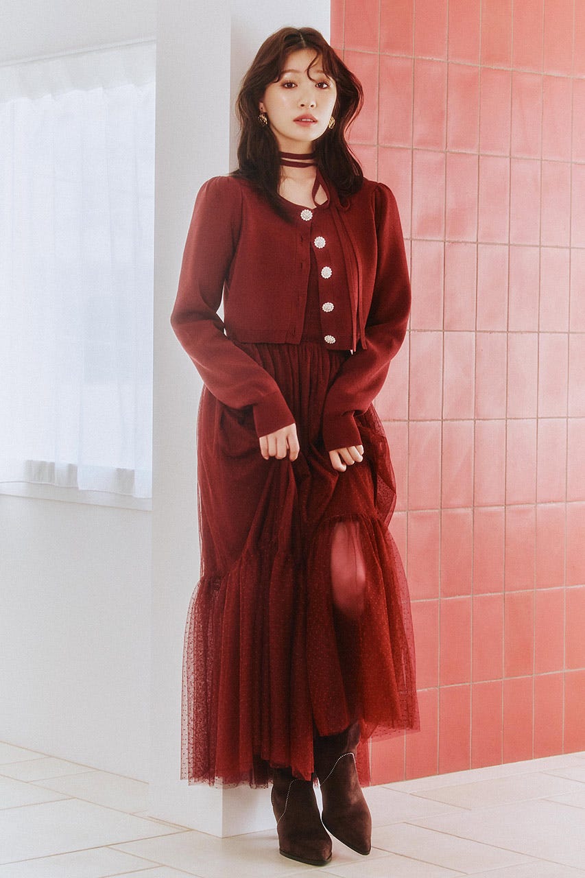 ESCADA【エスカーダ】ワンピース　ドレス ニット　王朝襟　ベルベットリボン ESCADA【エスカーダ】ワンピース ドレス ニット 王朝襟