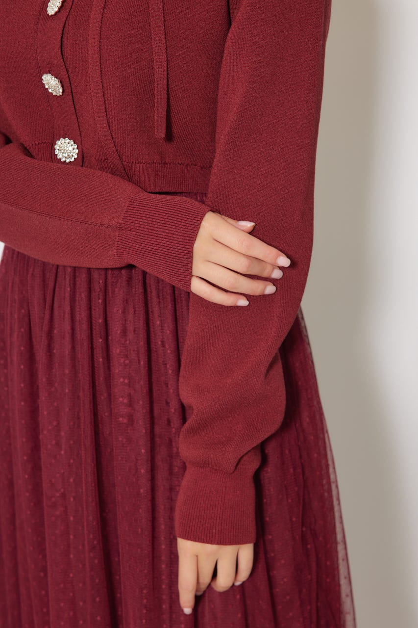 rienda | ニットカーディガンセットドットチュールフレア