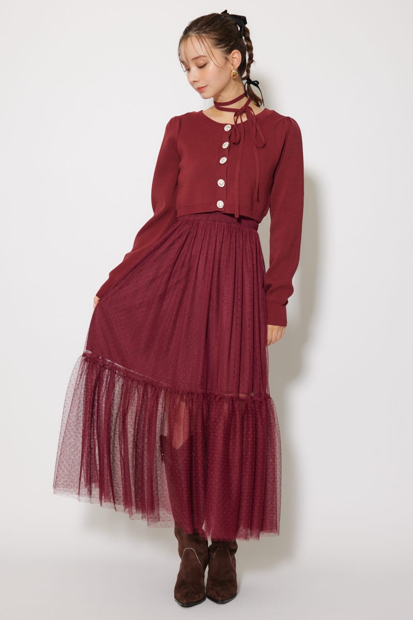 rirenda リレンダ フリルカーディガン付きワンピース 薄ピンク 新品未使用 rienda ワンピース 2WAYカーディガンセットニットワンピース