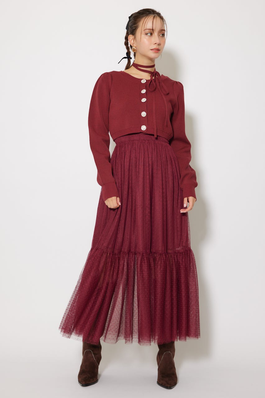 rienda | ニットカーディガンセットドットチュールフレア