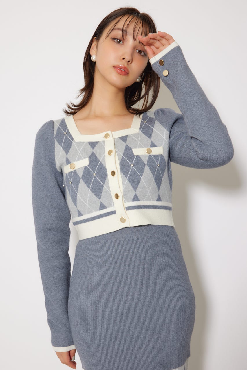 ワンピース TWINSET FW24 ABITO (242TS3101 00006) rienda | アーガイルバイカラーカーディガンセットニット