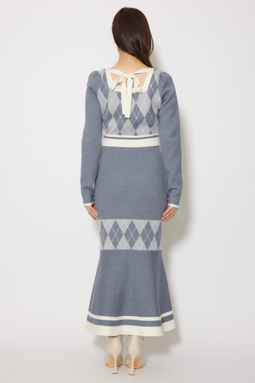 ワンピース TWINSET FW24 ABITO (242TS3101 00006) rienda | アーガイルバイカラーカーディガンセットニット