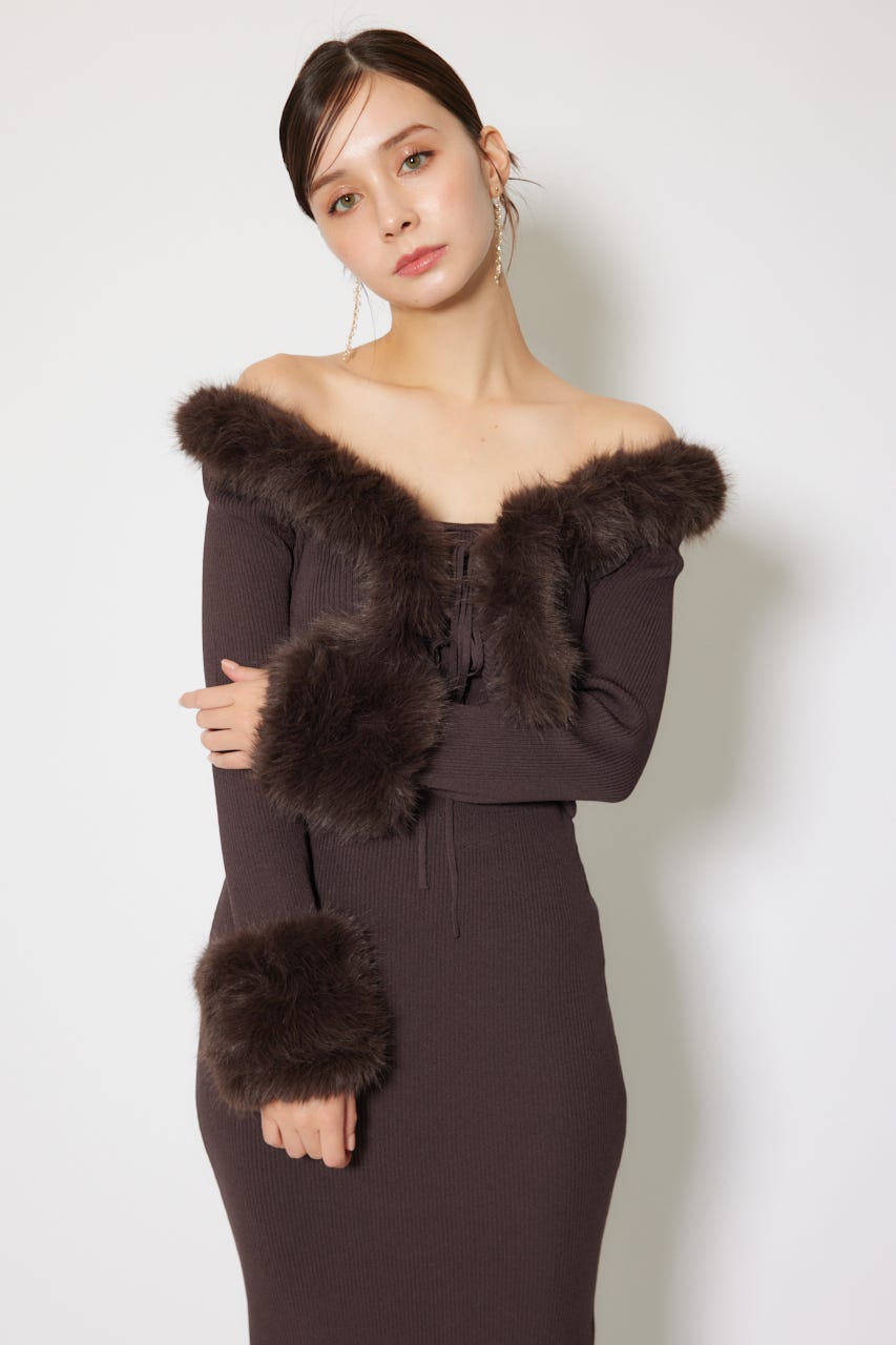 フェイクファーレディーニットワンピース BRN FREE