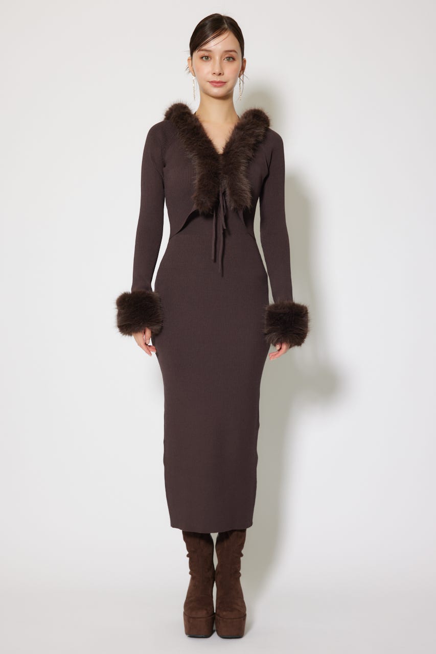 フェイクファーレディーニットワンピース BRN FREE