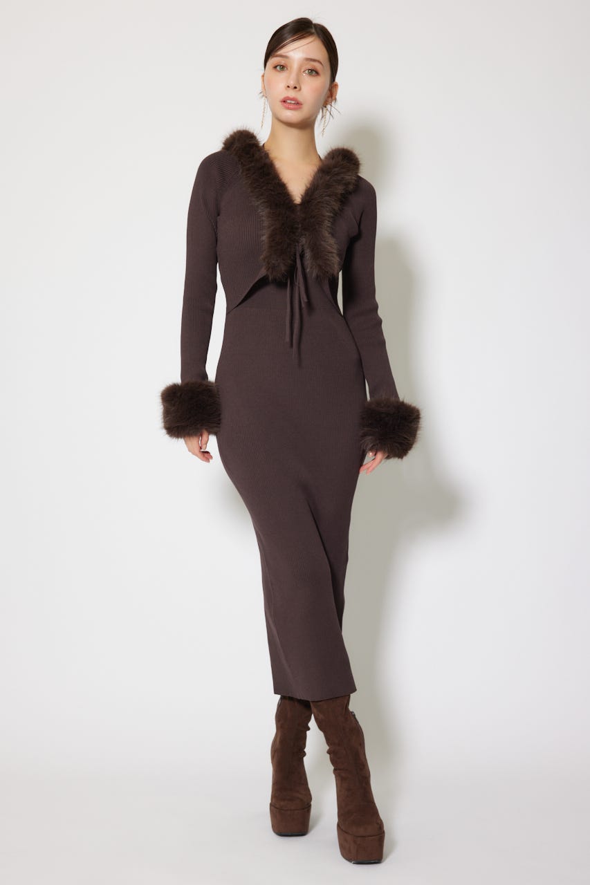 フェイクファーレディーニットワンピース BRN FREE