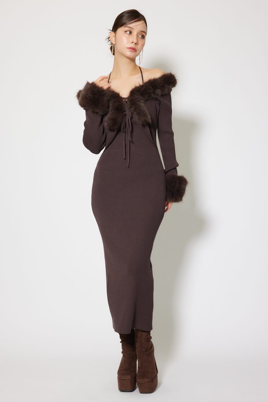 フェイクファーレディーニットワンピース BRN FREE