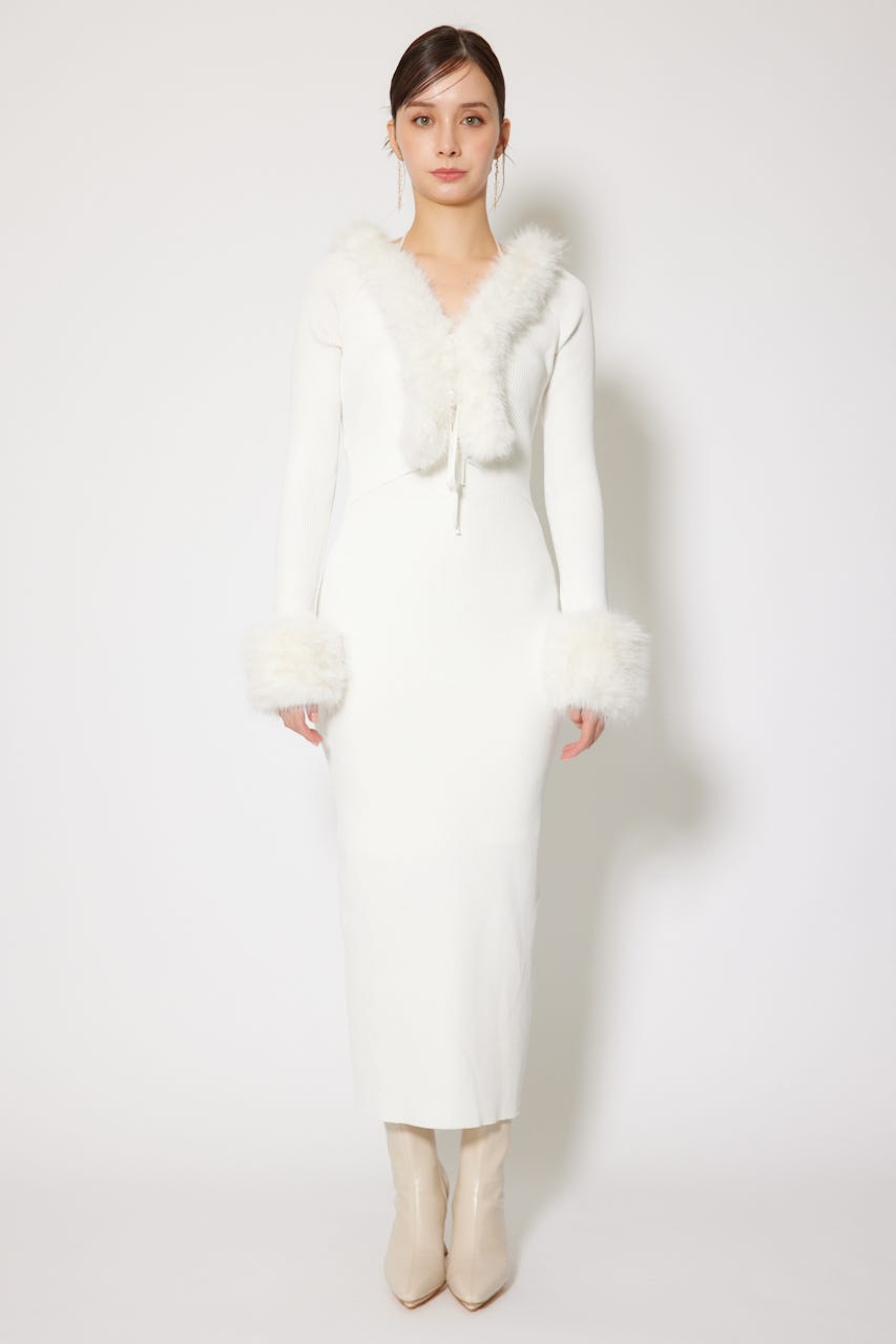 フェイクファーレディーニットワンピース WHT FREE