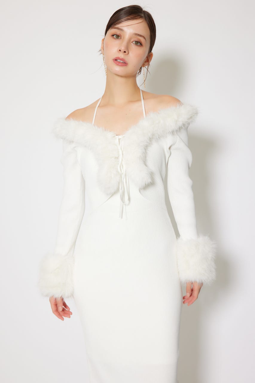 フェイクファーレディーニットワンピース WHT FREE