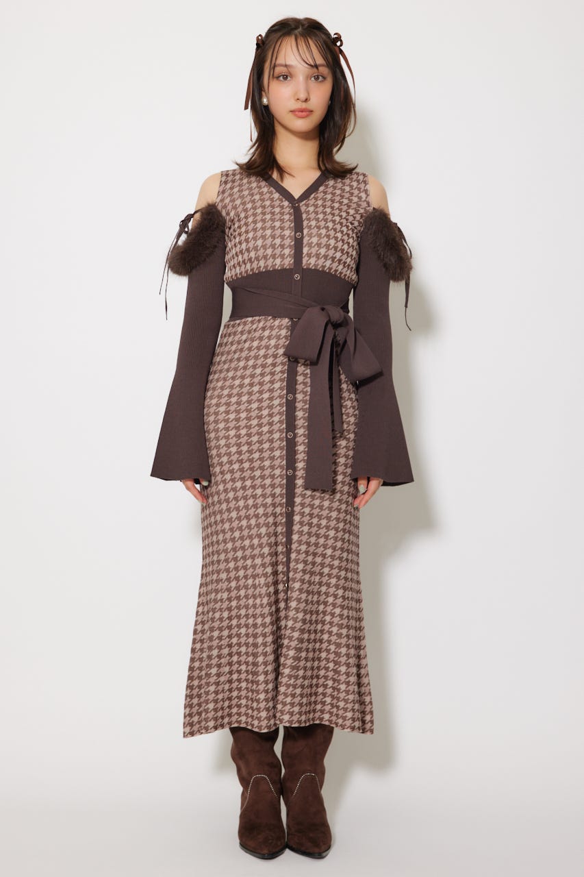 rienda | many wayフェイクファージャガードニットワンピース