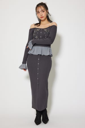 2WAYビジューフラワーオフショルタイトニットワンピース