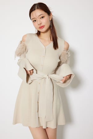 many wayフェイクファーミニニットワンピース