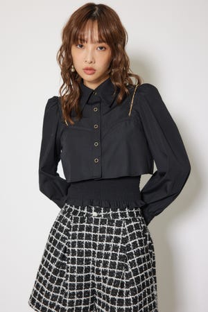 チェーンデザインシャーリングブラウス