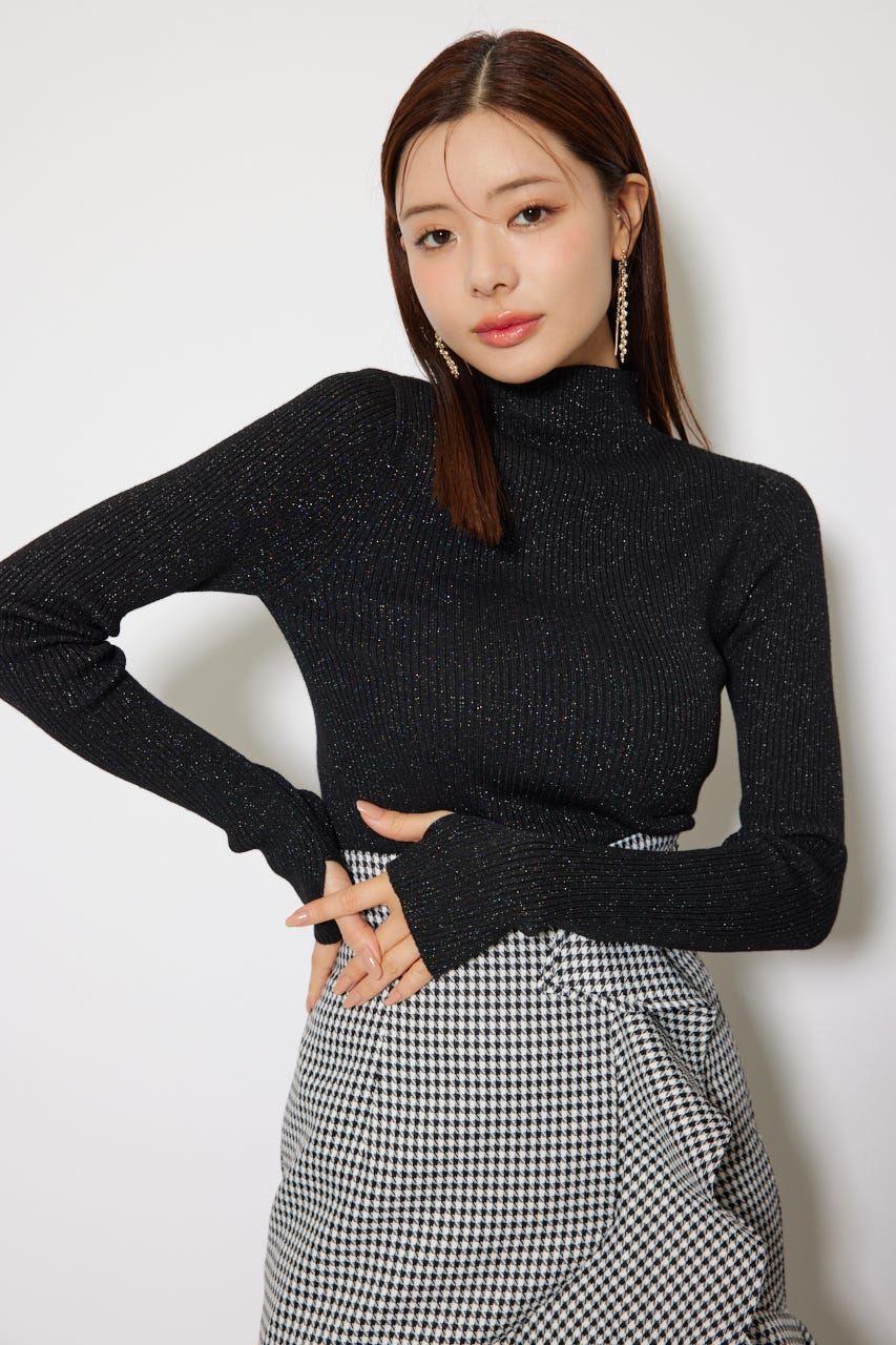 サムホール付きウォッシャブルハイネックニットトップス BLK S