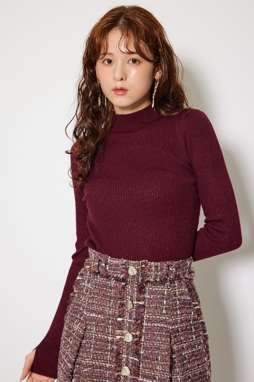 サムホール付きウォッシャブルハイネックニットトップス D/RED S