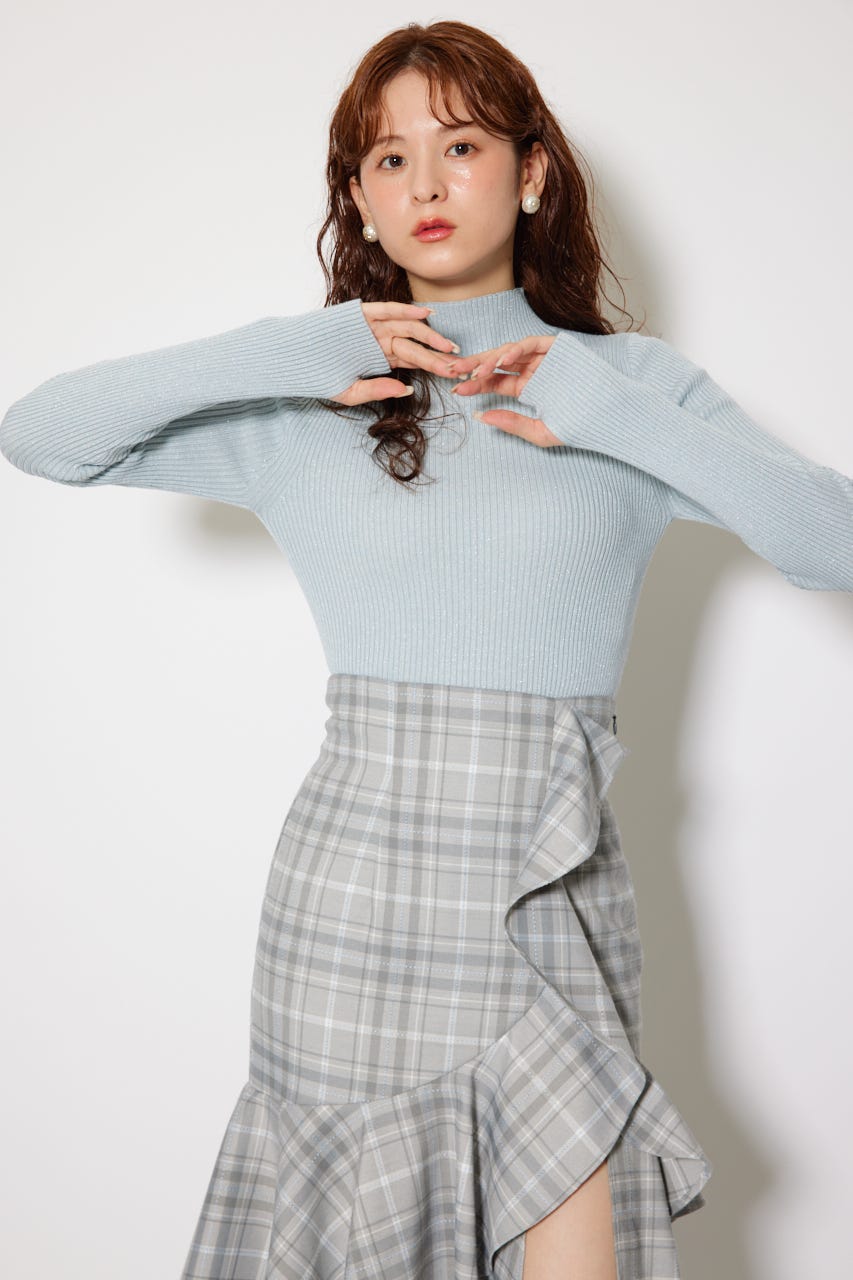 サムホール付きウォッシャブルハイネックニットトップス L/BLU S