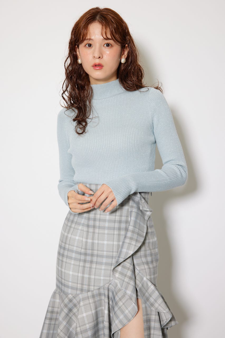 サムホール付きウォッシャブルハイネックニットトップス L/BLU S