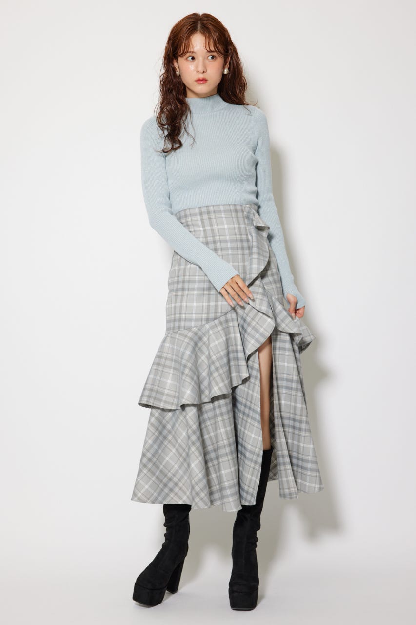 サムホール付きウォッシャブルハイネックニットトップス L/BLU S