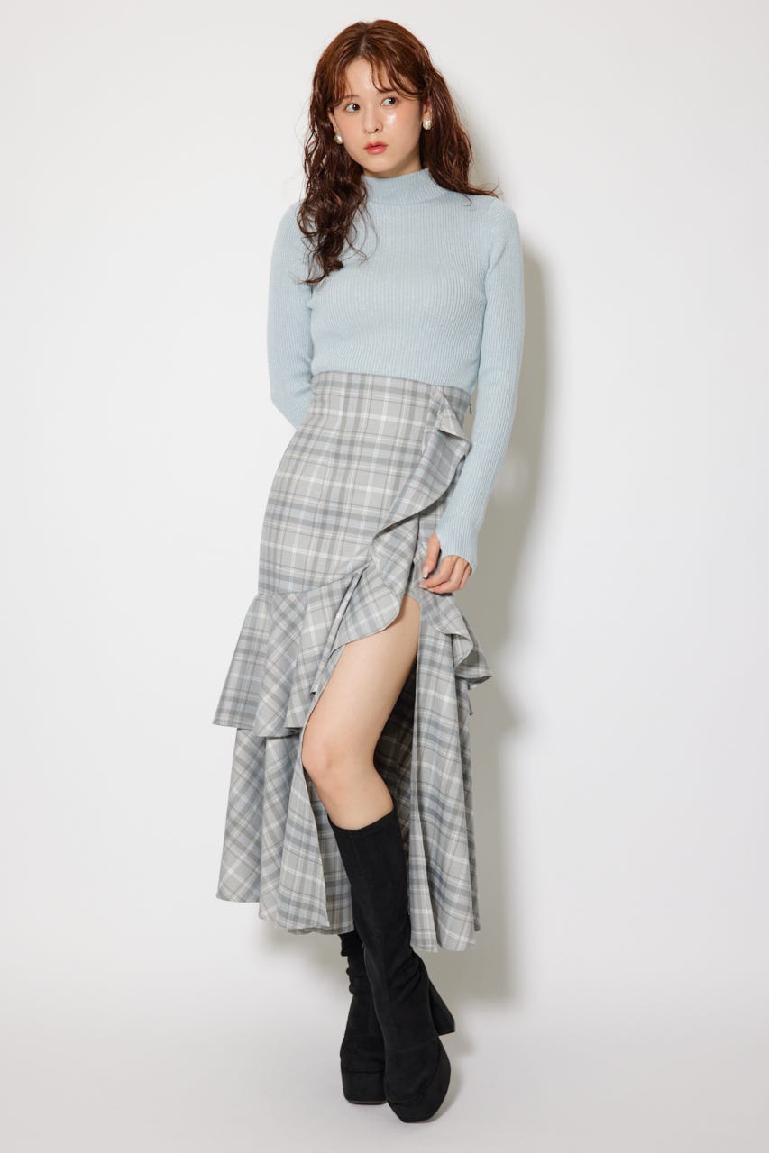 サムホール付きウォッシャブルハイネックニットトップス L/BLU S