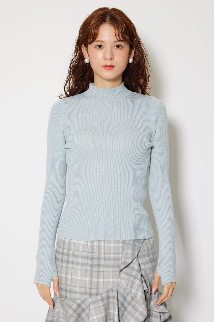 サムホール付きウォッシャブルハイネックニットトップス L/BLU S
