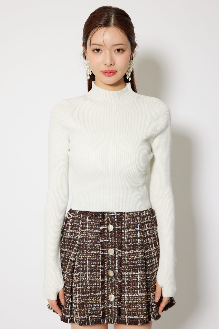 サムホール付きウォッシャブルハイネックニットトップス WHT M