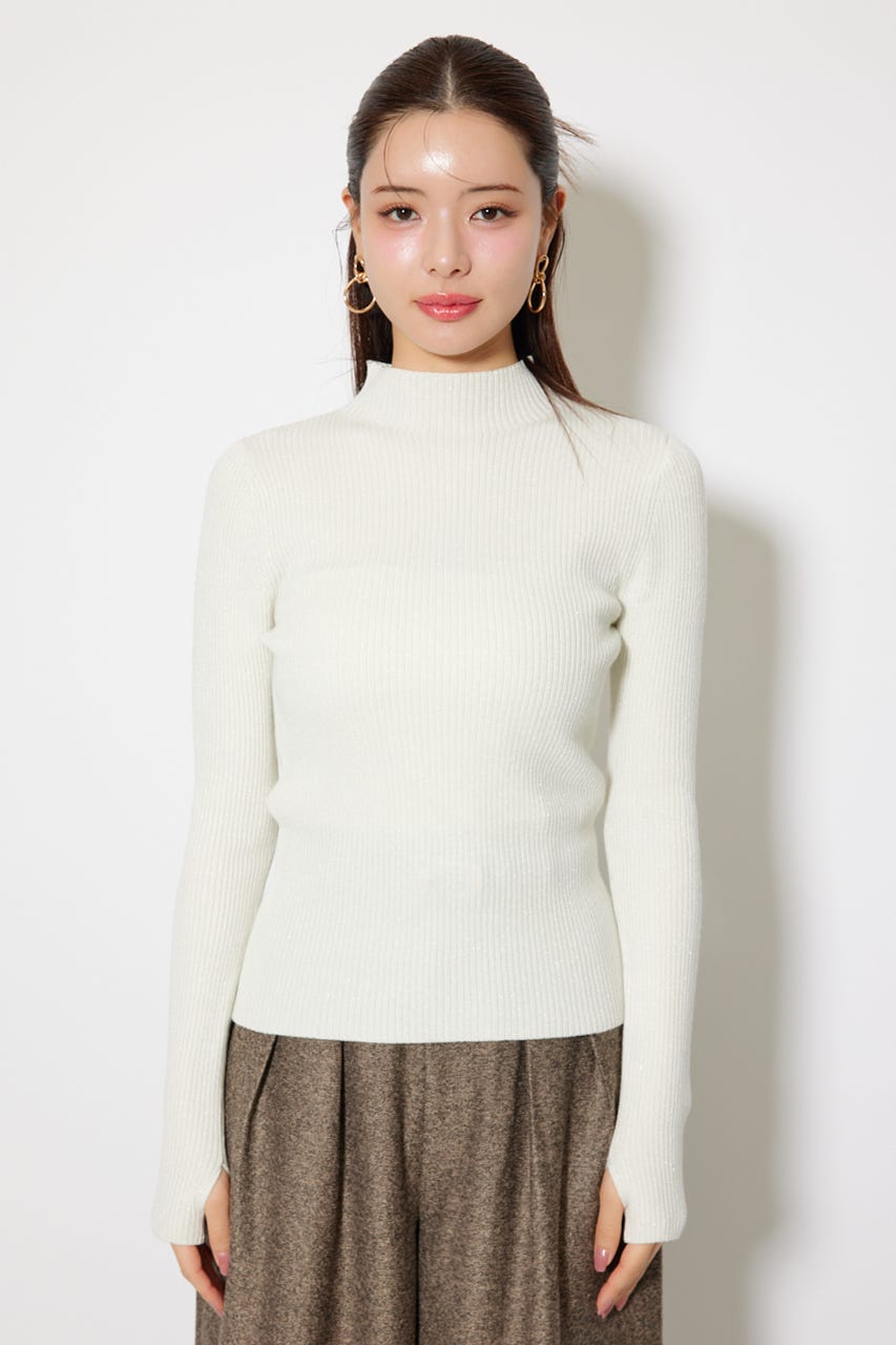 サムホール付きウォッシャブルハイネックニットトップス WHT M