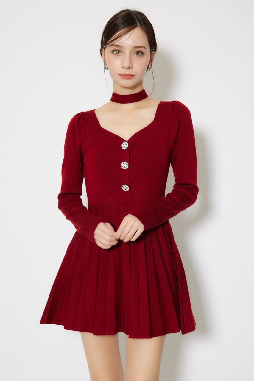 riendaのフロントビジュープリーツミニニットワンピース