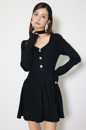 フロントビジュープリーツミニニットワンピース