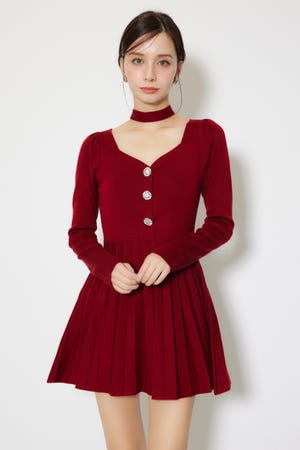 フロントビジュープリーツミニニットワンピース