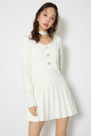 フロントビジュープリーツミニニットワンピース