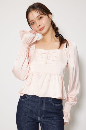 【未使用】HIAND ぺブラムフリルシャツ rienda | ボウタイフリルペプラムブラウス (シャツ・ブラウス