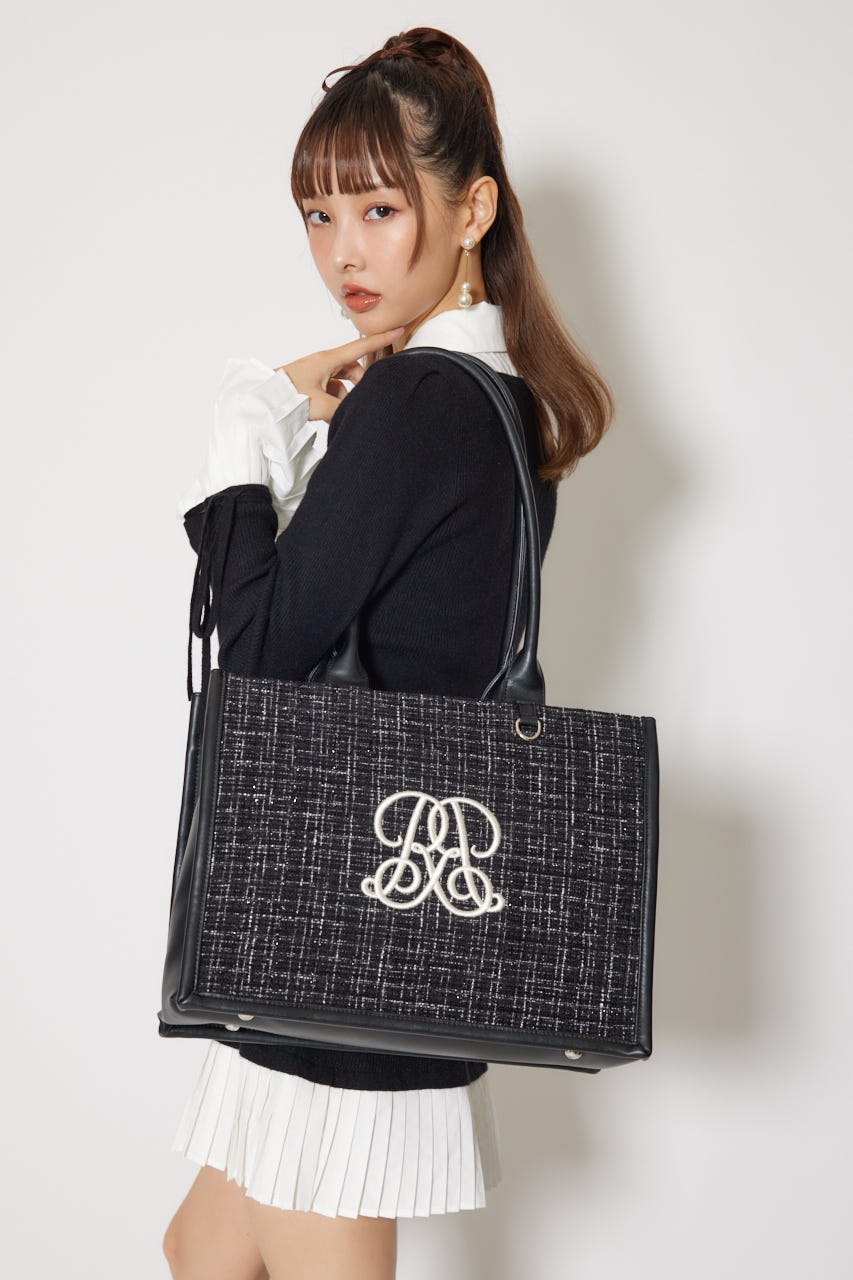 rienda トートバッグ WRR ロゴ rienda WRRロゴフェイクレザートートバッグ BLK -ファッション