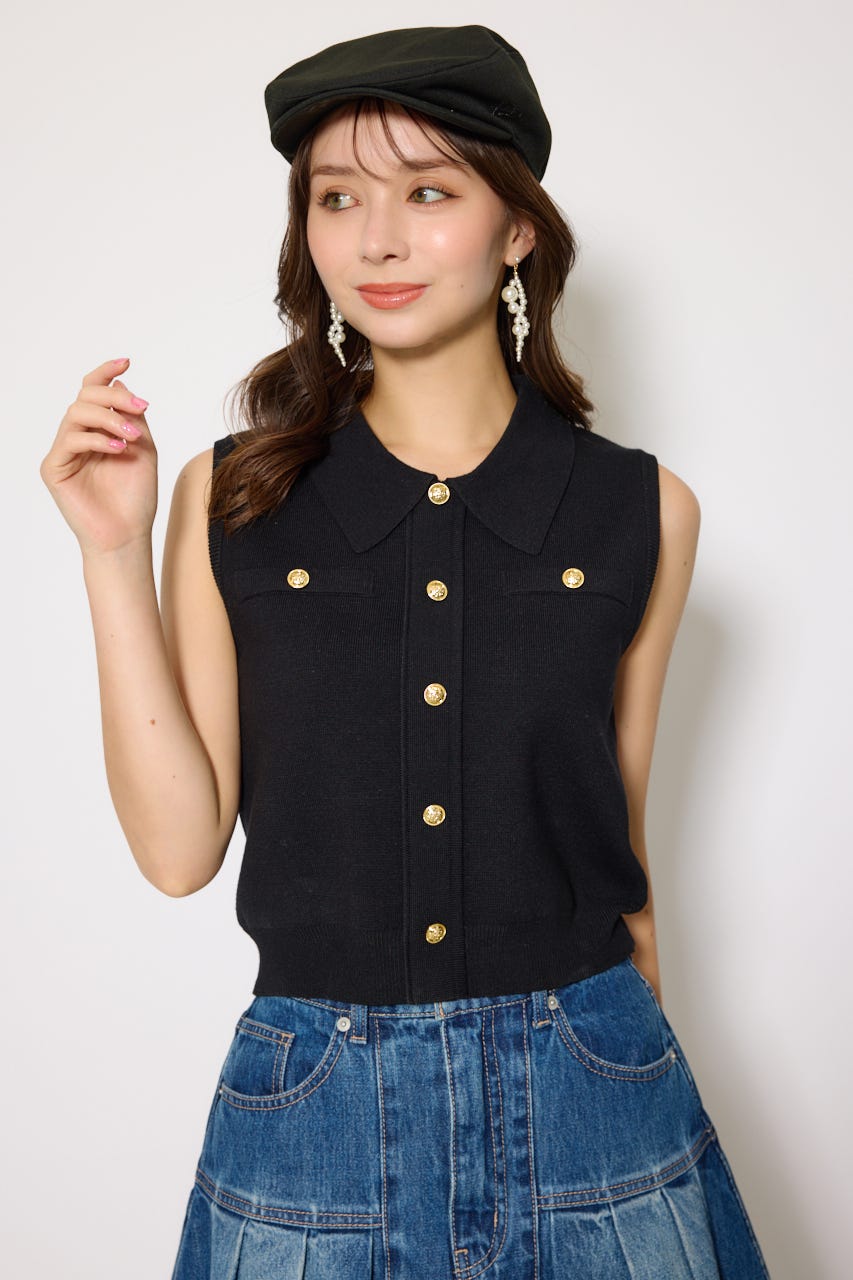 rienda | ノースリゴールドボタンニットトップス (シャツ