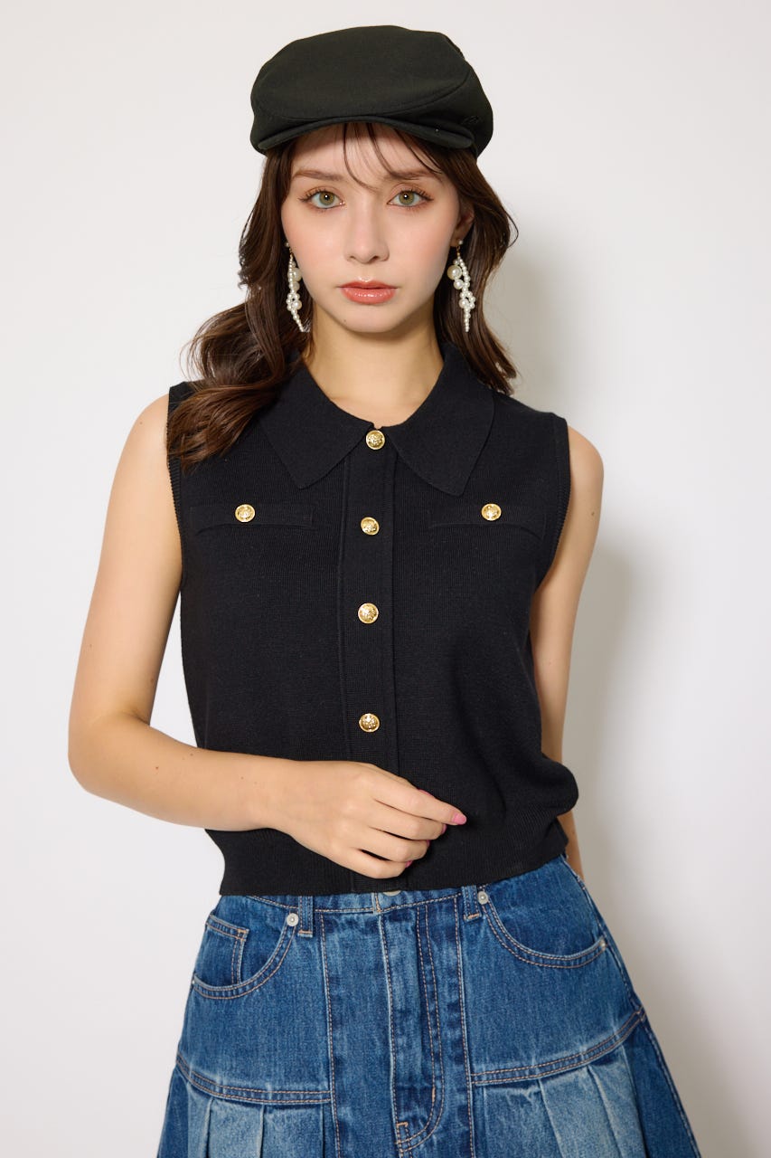 rienda | ノースリゴールドボタンニットトップス (シャツ