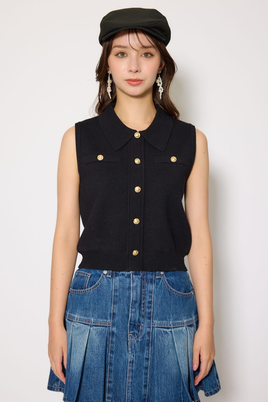 rienda | ノースリゴールドボタンニットトップス (シャツ