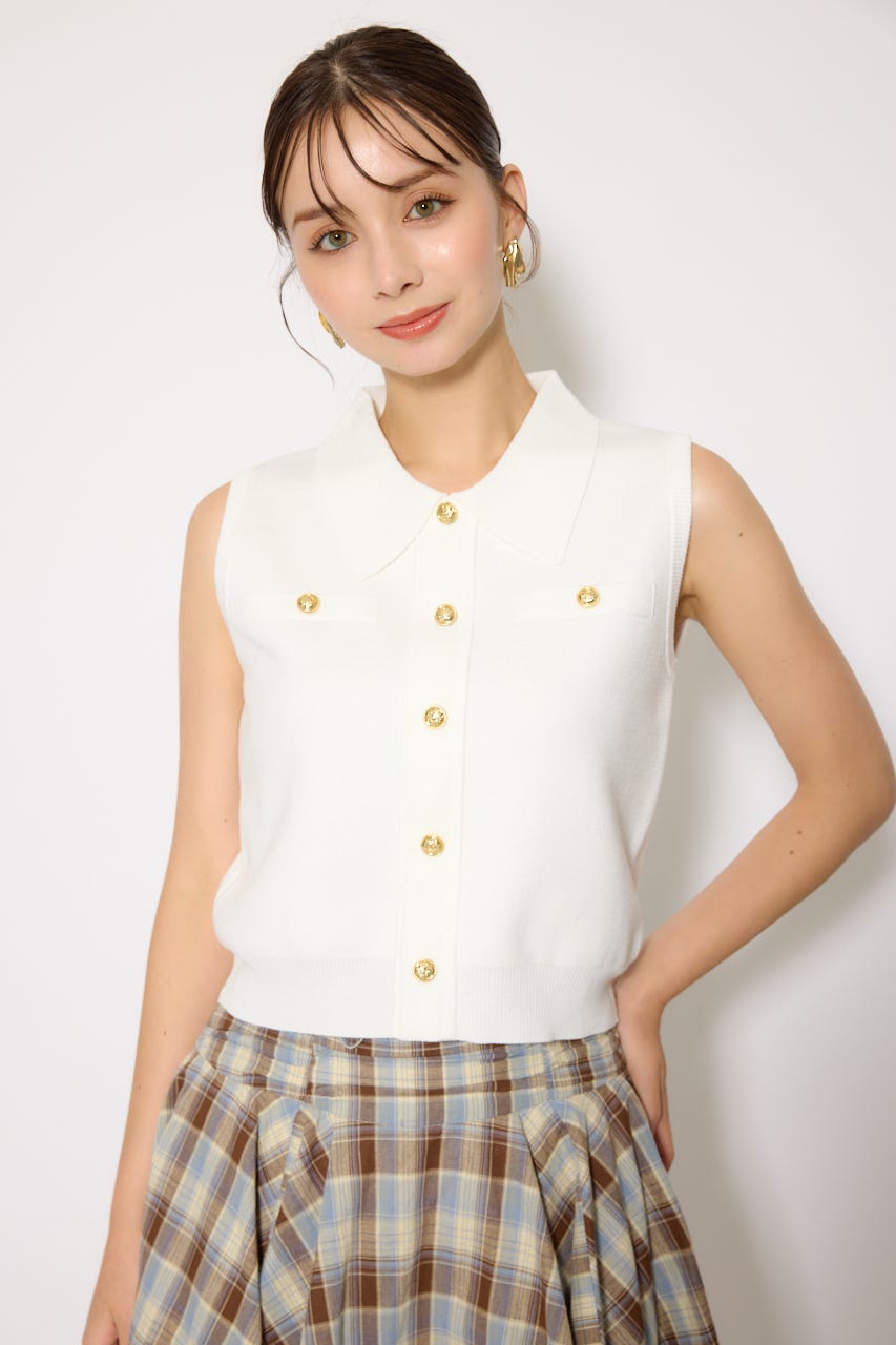 rienda | ノースリゴールドボタンニットトップス (シャツ