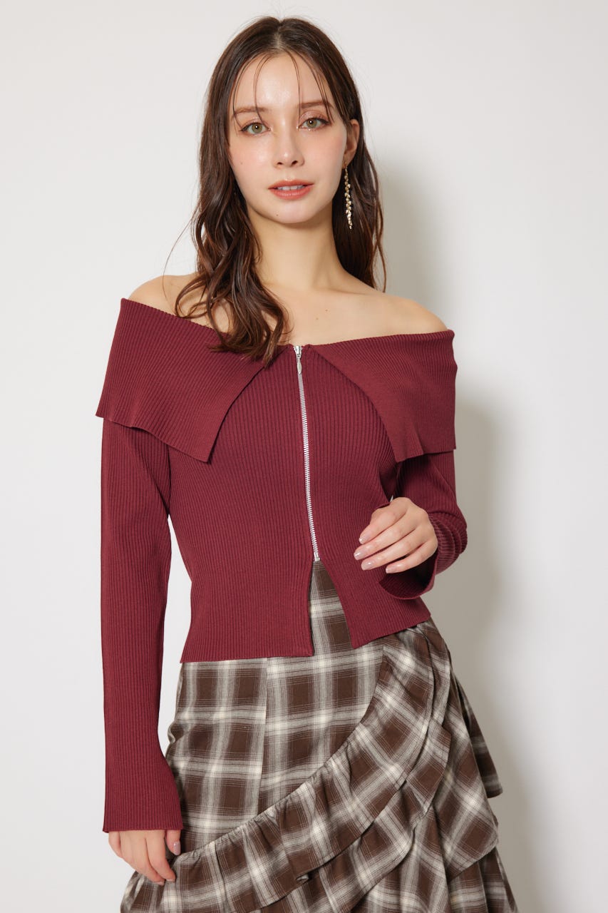 rienda | フロントZIPリブニットトップス (ニット ) |SHEL'TTER