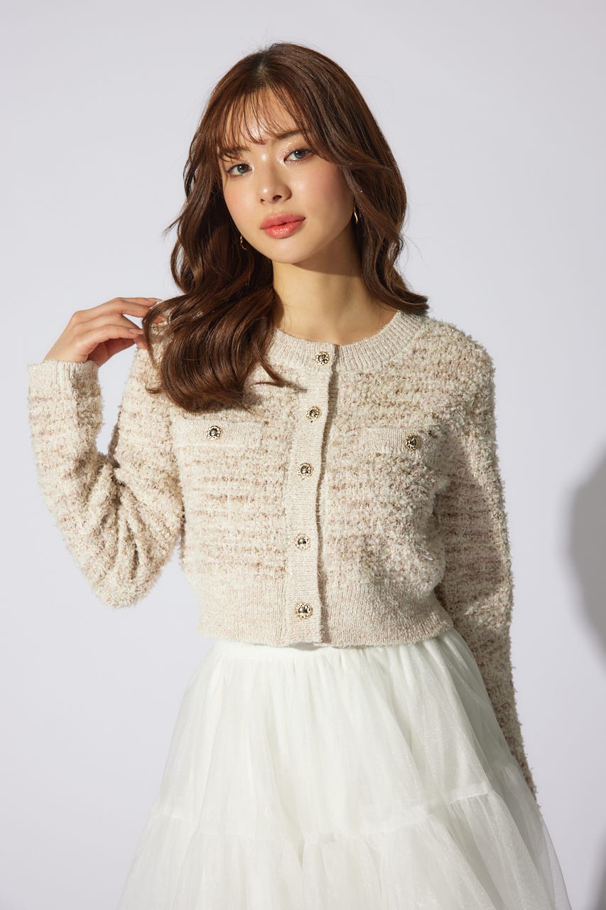 【岡崎紗絵さん着用アイテム】ツイードニットカーディガン L/BEG FREE