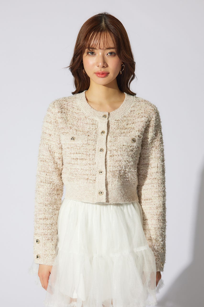 【岡崎紗絵さん着用アイテム】ツイードニットカーディガン L/BEG FREE