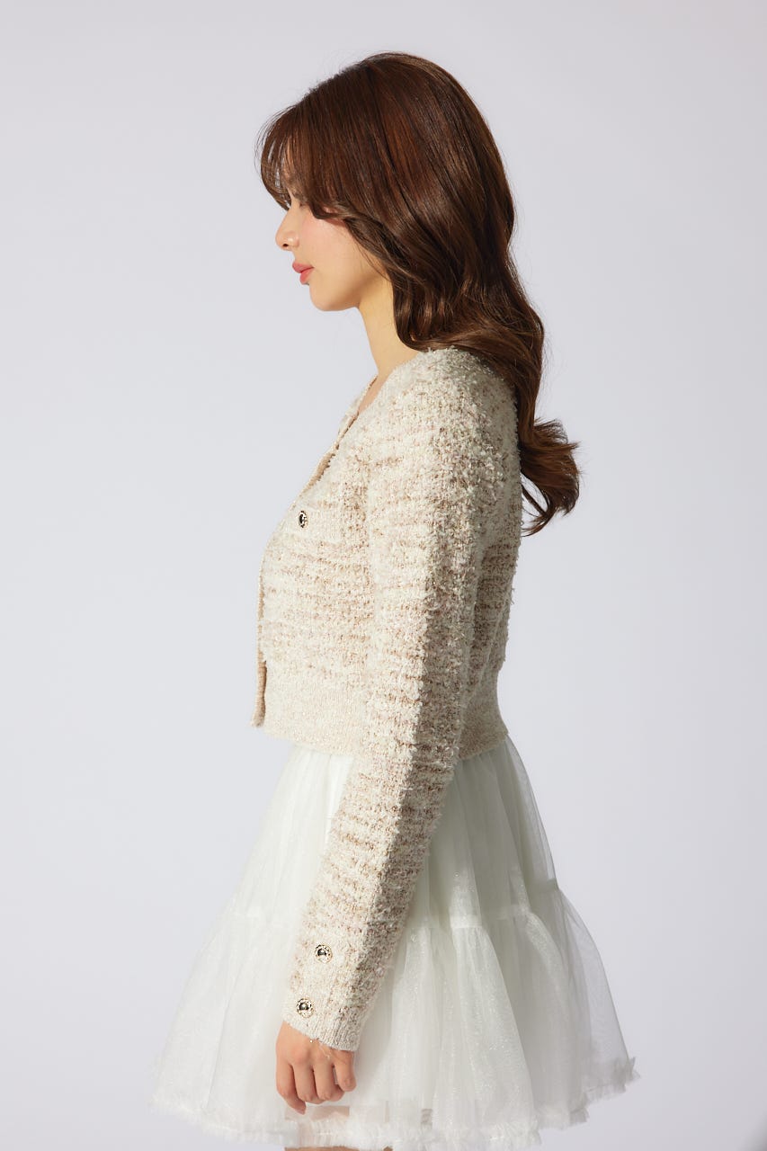 【岡崎紗絵さん着用アイテム】ツイードニットカーディガン L/BEG FREE