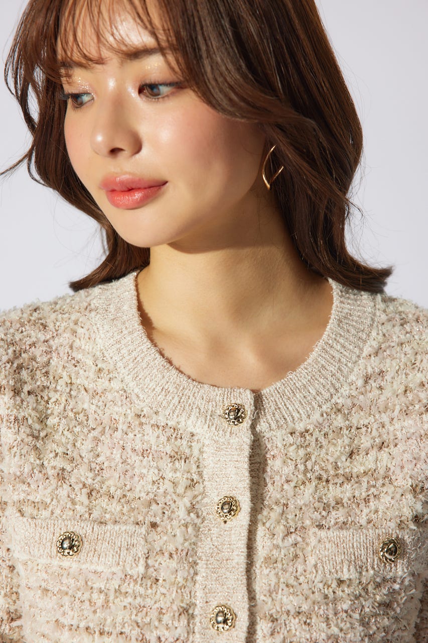 【岡崎紗絵さん着用アイテム】ツイードニットカーディガン L/BEG FREE