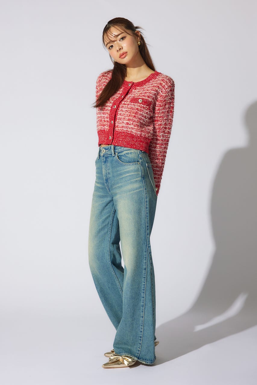 【岡崎紗絵さん着用アイテム】ツイードニットカーディガン RED FREE