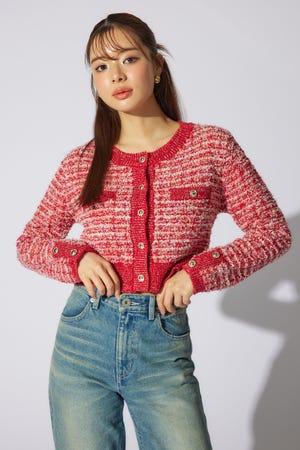 【岡崎紗絵さん着用アイテム】ツイードニットカーディガン