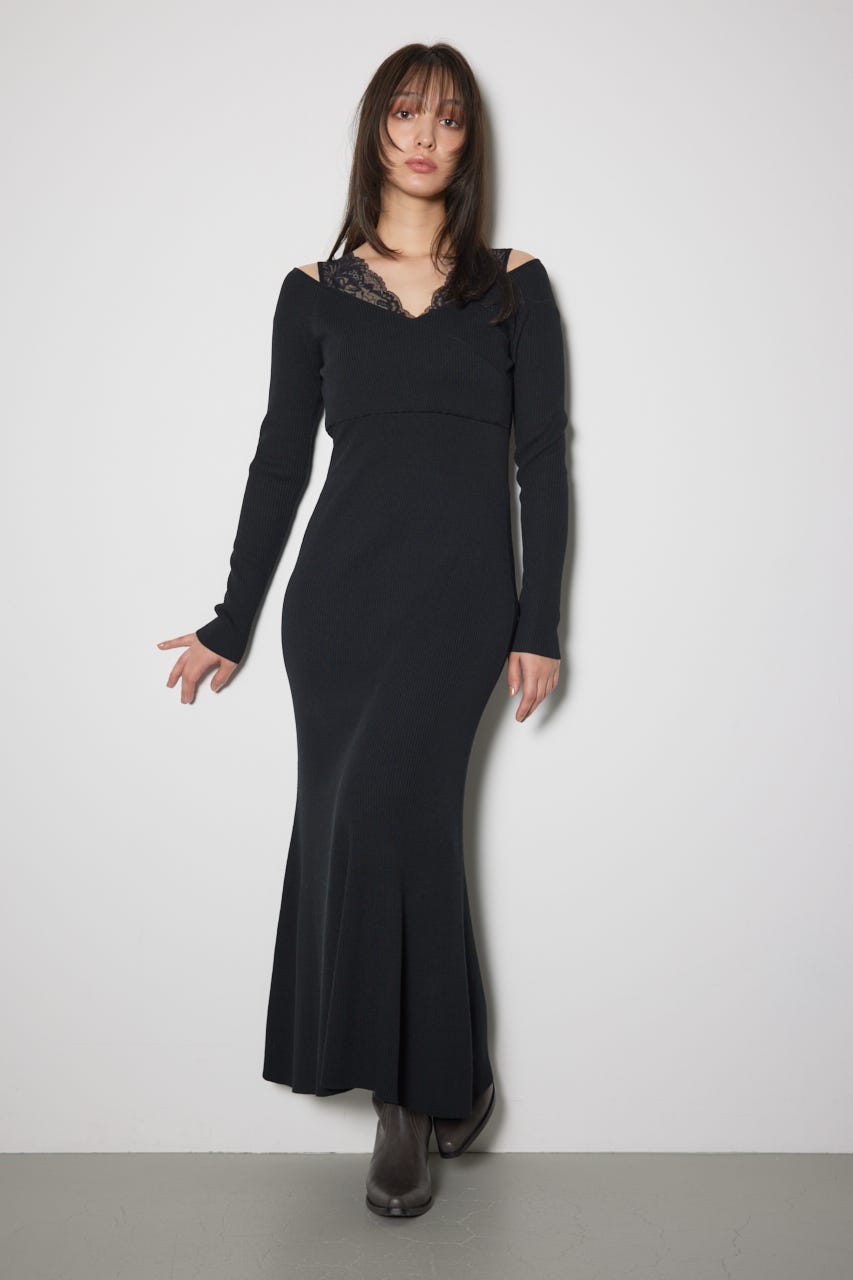 レースドッキングワンピース BLK FREE