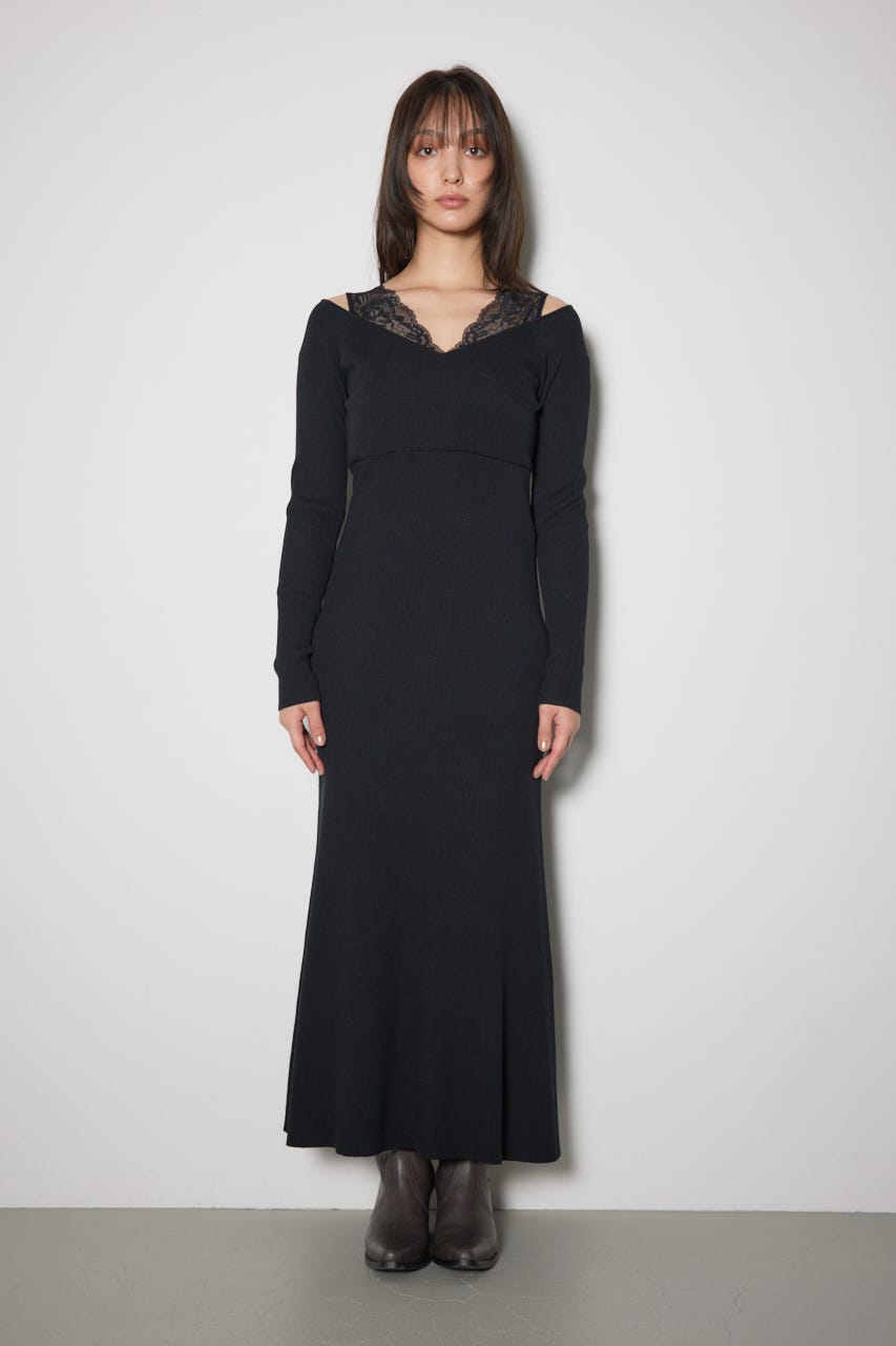 レースドッキングワンピース BLK FREE